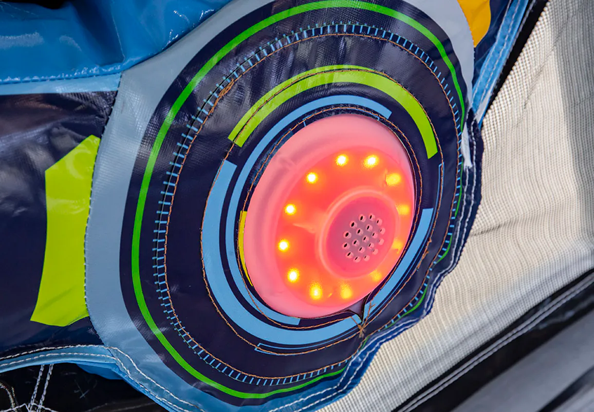 Close-up of an illuminated IPS target inside the bunker